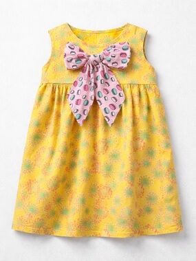 Jelly the Pug yellow & pink Paris Floral Puffy knit dress sleeveless bow size 7